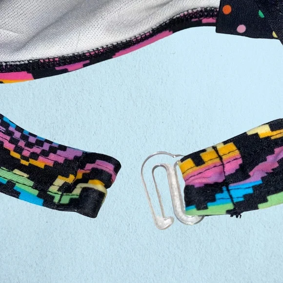 Joe Boxer Bikini Top XL Rainbow Smiley Face Buttons Pink Green Yellow Polka Dots - Picture 5 of 7